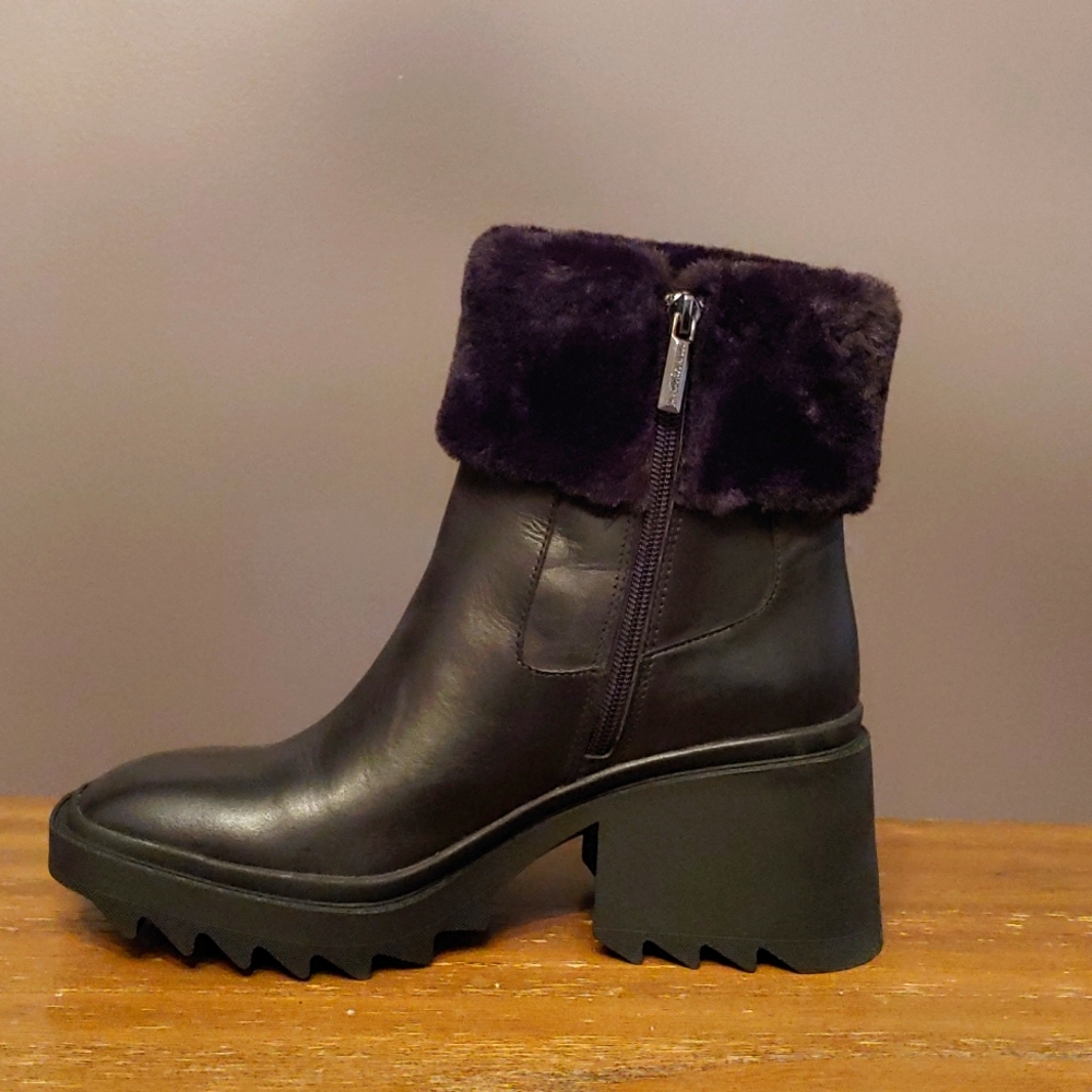 Brand New! Black lug sole boots with fur trim